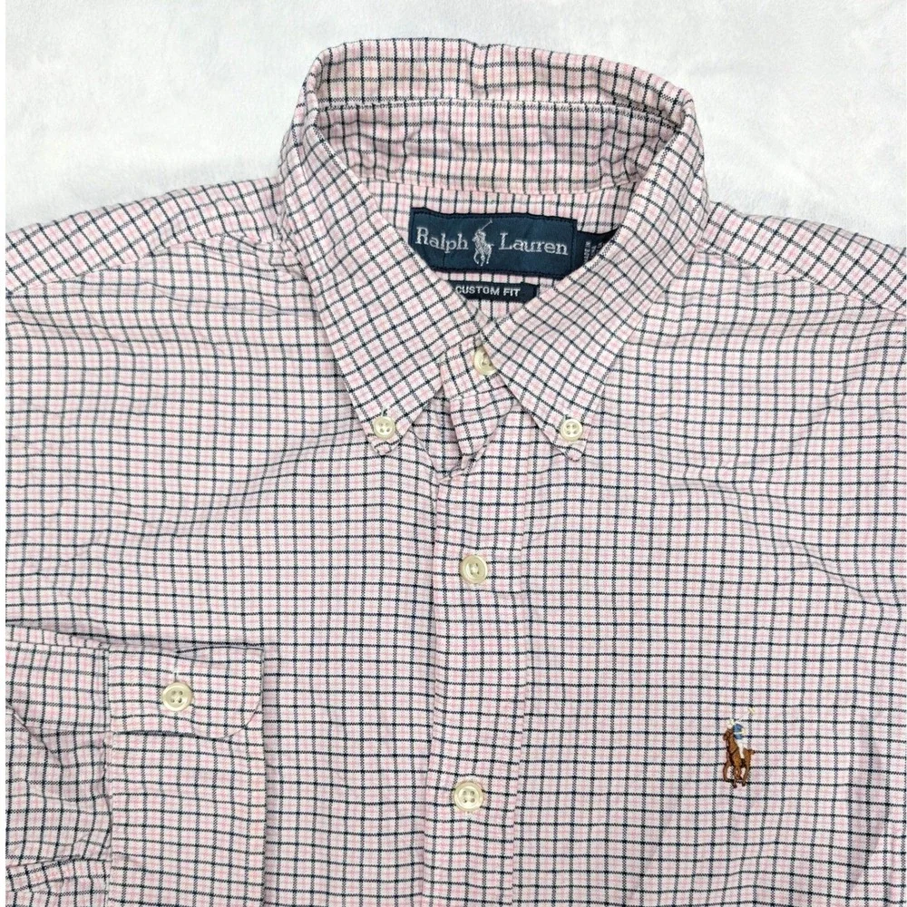 Ralph Lauren Vintage Plaid Button Down Shirt Mens Size S Pink Navy - Picture 1 of 7